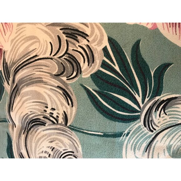 King sham Aqua Copacabana  Tropical 20's design barkcloth Mid Century Style  New - Picture 3 of 4